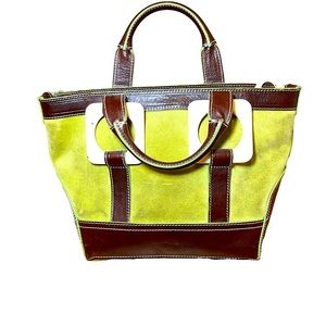 Jonathan adler green suede brown leather bag